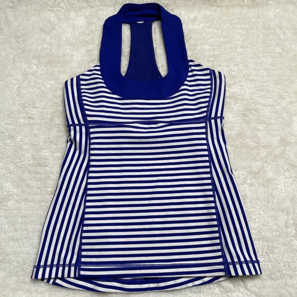 Lululemon Women's Pigment Blue White Stripe Scoop Neck Tank Top Size 6 - Picture 1 of 8